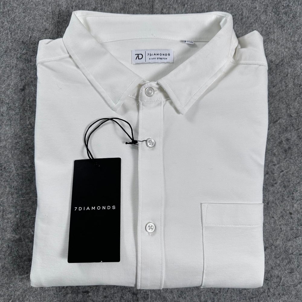 7 Diamonds Stretch Oxford Mens XXL White Long Sleeve Button Down Shirt NWT